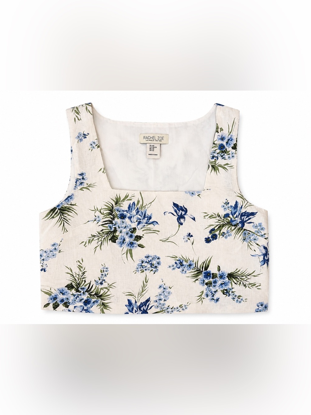 Rachel Zoe Cream Floral Crop Top with Blue Green Print NWT